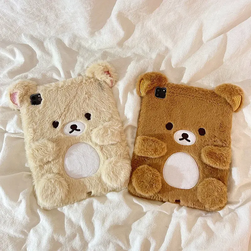 Applicable to ipadmini7 protective case plush 2024 mini7 protective case ipad10 8th 9th generation ipadair6 apple ipadpro11/13 inch air5/4/3/2 cute and easy bear
