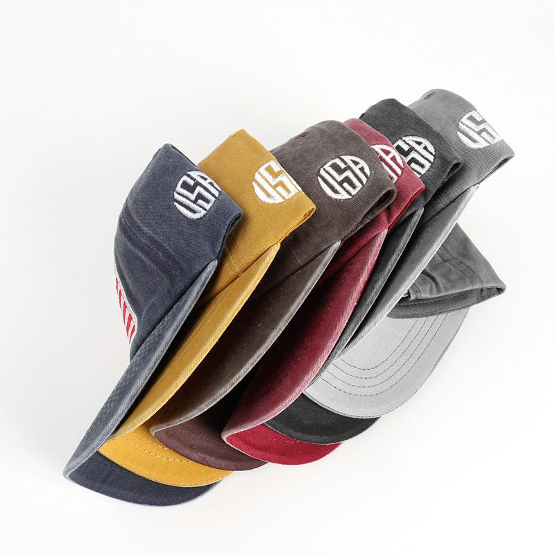 Baseball cap with American flag, pure cotton, letter embroidery, washed and distressed, curved brim, trendy new product