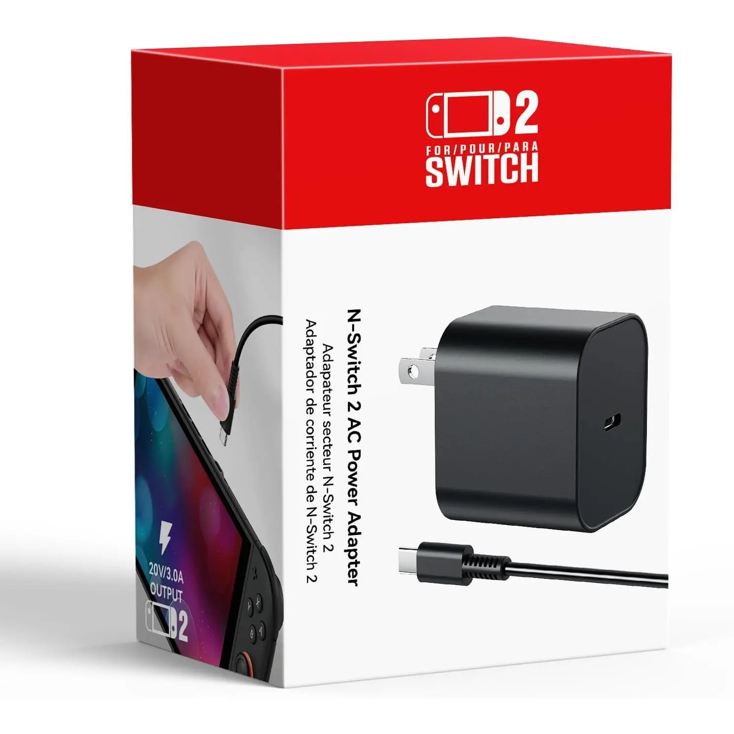 2 Charger - 60w AC Power Adapter for  2/1, 5FT/1.5M UBC , Support 4K TV Dock, PD3.0    20V/3A for  Wii Charger, [ for OEM Switch2 Charger]
