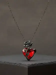 Unisex Street Style Heart Shaped Pendant Necklace, Trendy Rose Design Pendant Necklace, Fashionable Gothic Mystery Jewelry for Men & Women, Ideal Gifts, Charm Necklace, Love Heart Necklace, Hearts Pendant Necklace