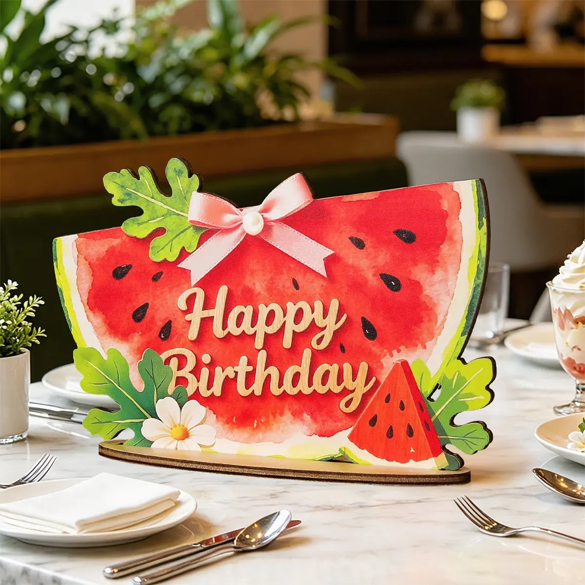 Summer Fruit Watermelon Birthday Party Decor, Wooden Desktop Ornament, Festival Celebration Plaque, 1 Set, Perfect for Parties and Events
