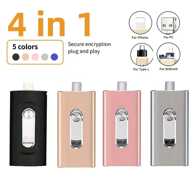 Three-In-One Flash Drive, High-Speed USB 3.0 Memory Storage, OTG Pen Drive with Free Type-C Adapter, 128GB for iPhone/android/PC