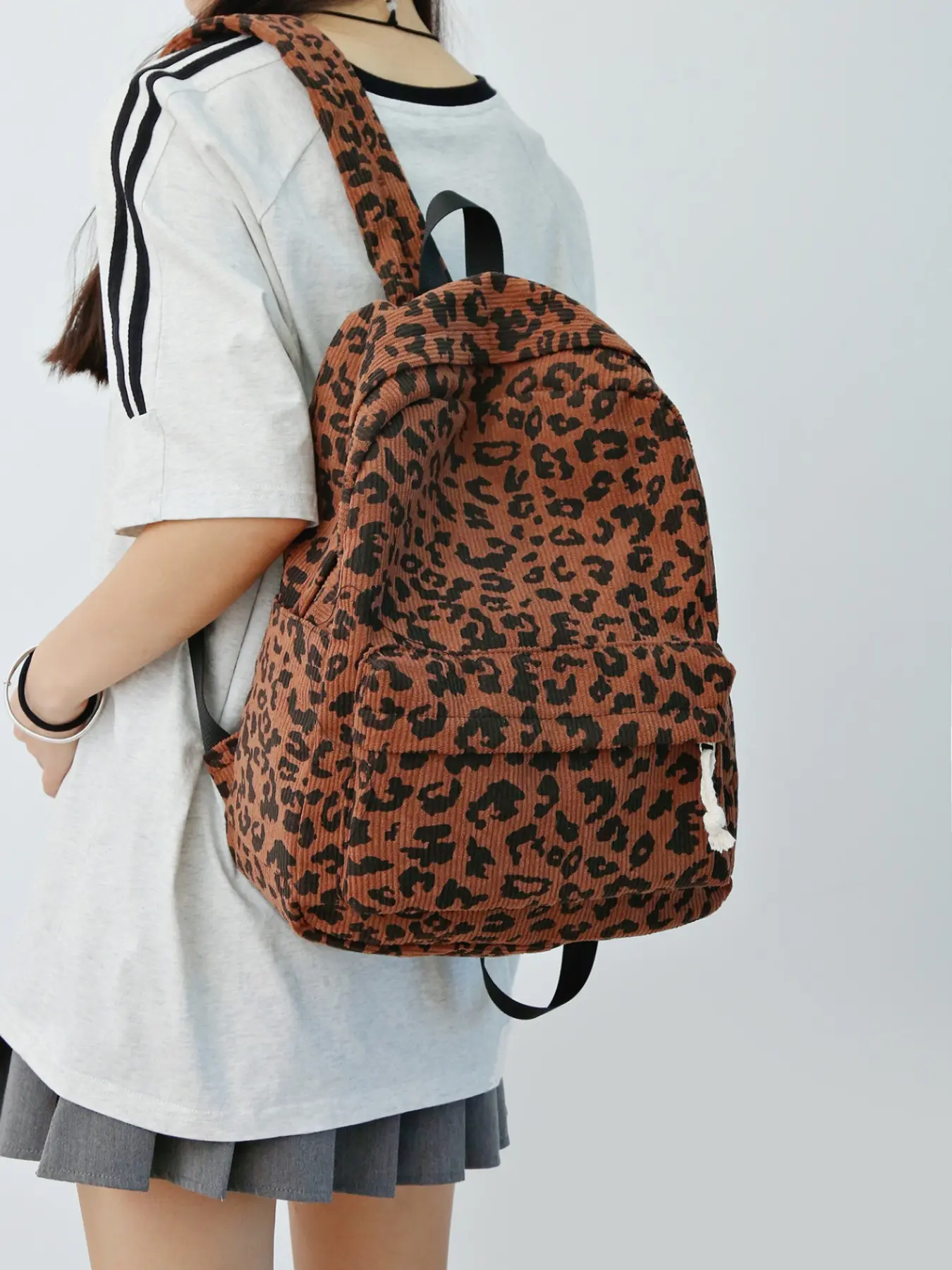 Autumn Winter Leopard Print Backpack, Fashionable Versatile Casual Backpack, Trendy Student School Bag, High Aesthetic Large Capacity Shoulder Bag, Daily Use Backpack