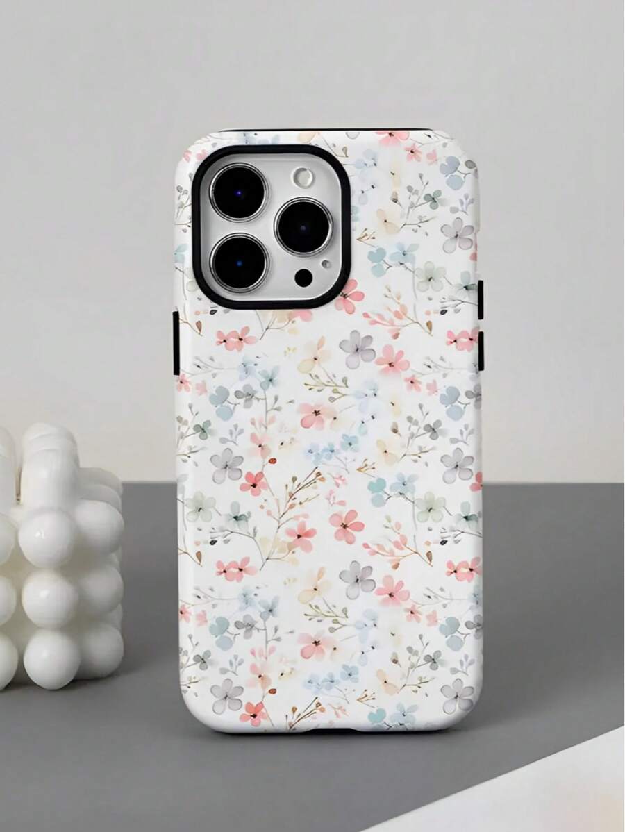 Light Pink And Light Blue Small Floral Patterns Two-In-One Texture Phone Case Suitable For Compatible With Iphone16, 15, 14, 13, 12, 11, PRO MAX,PLUS,As Well As , Galaxy Compatible with Samsung Galaxy S25