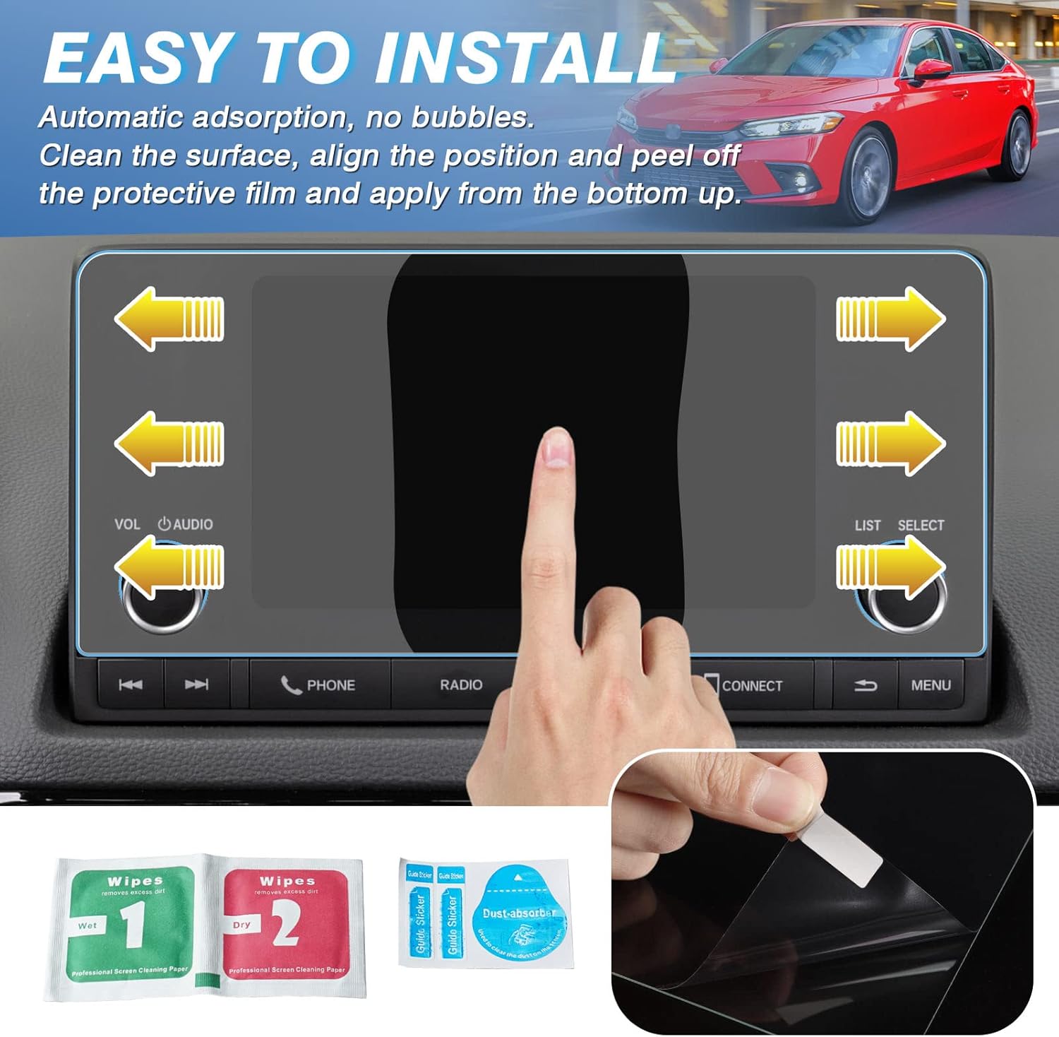 Tempered Glass Screen Protector for Honda Civic LX Sport EX 2022-2024 2025 11th Gen. /CR-V 2023-2025 CRV 7-Inch Touchscreen, Anti Glare Anti Fingerprint Car Radio Screen Cover