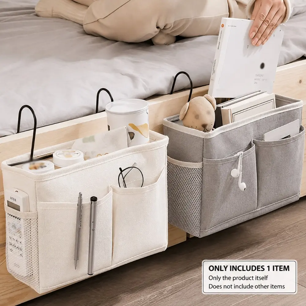 Hanging Bedside Storage Organizer, Bedside Caddy for College Dorm, Bunk Bed & Hospital Bed, Holder for Books, Magazines, Phone & Water Bottle