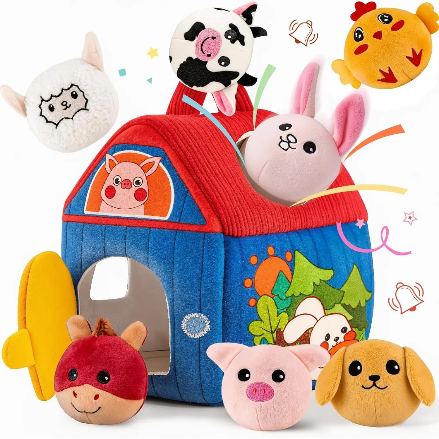 Baby Toys 6-12 Months, Barn with Stuffed Farm Animals, Montessori Toy for Babies, Sensory Toys for Toddlers 1-3, Portable Baby Farmhouse Toy, Birthday Gift for Infants & Toddlers