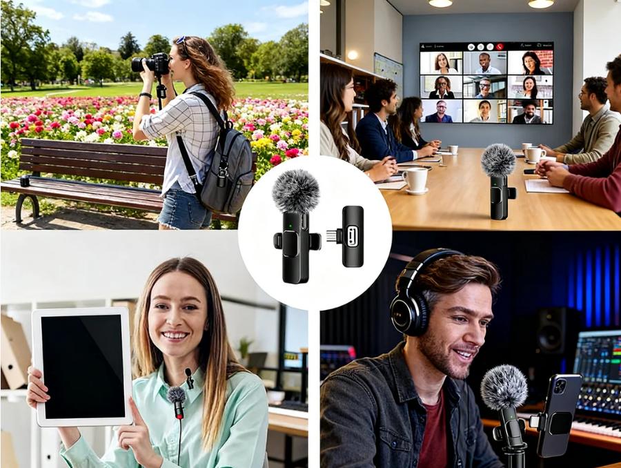 2-Pack Cordless Mics – Omnidirectional Condenser, Fits iOS & Android | Professional for Video, Podcast, YouTube | Rechargeable, Noise-Canceling