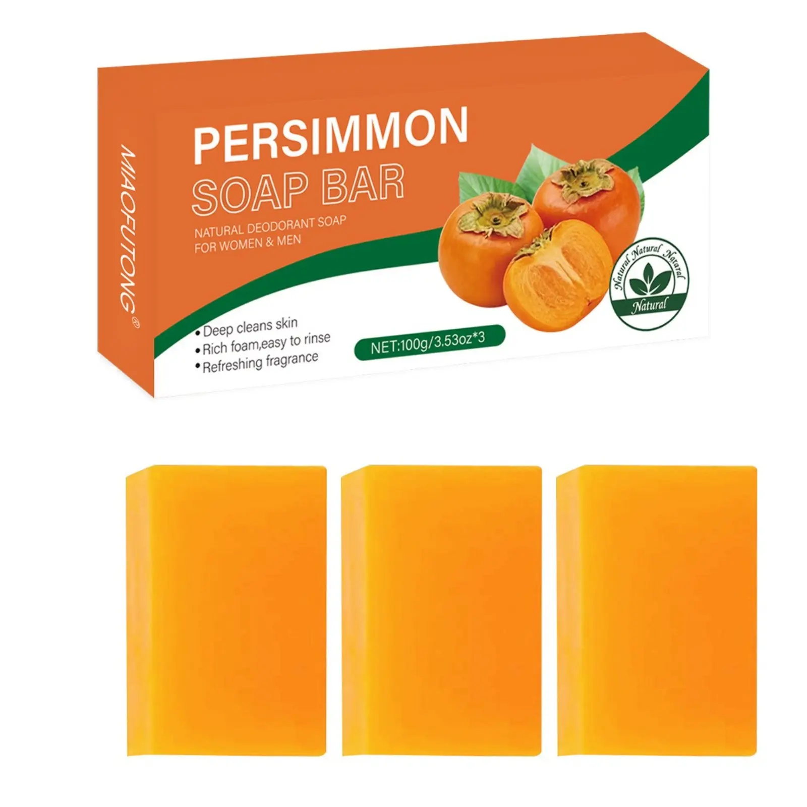 Persimmon Handmade Bath Soap, Effective Odor Removing Cleansing Bar, Gentle Body Wash Soap for Daily Shower Bath Use