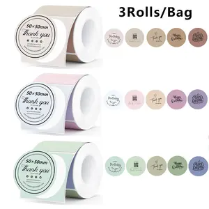 3 Rolls Colorful Round Thermal Label Paper, 5x5 Cm Adhesive Printing Paper, 140 Pcs Per Roll, Compatible with M110/m221/m120/m200 Printers