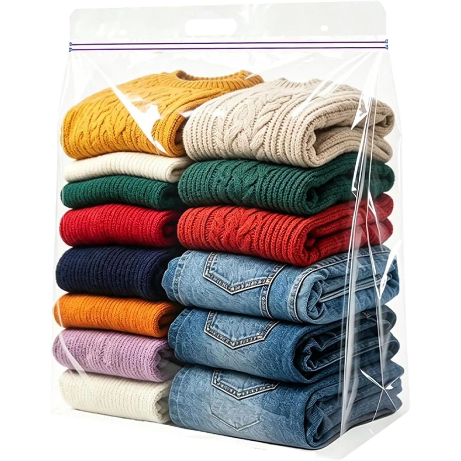 10 Gallon  Storage Bag with Handle, 3 Pack 24" x 24" Clear Plastic Zipper Bags Heavy Duty,  Resealable Bag for Seasonal Clothes, Bedding, Linens, Travel, Moving, , Toys, 3 Mil