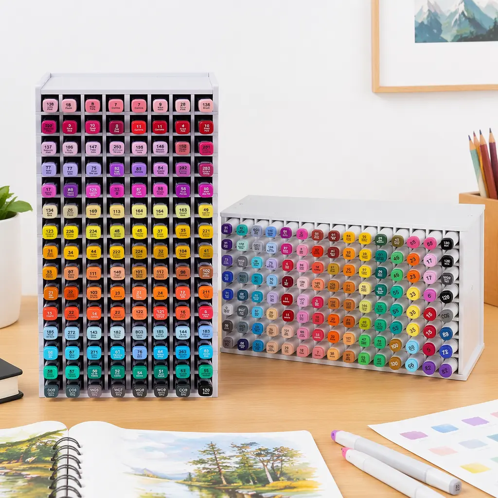 Countertop Marker Stationery Organizer - 120/240 Slots, Adjustable Stackable Art Supply Storage Rack, Multi Purpose Office Accessories for Desk & Craft Room