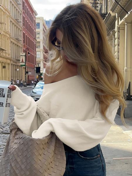 Women's Plain One Shoulder Sweater, Casual Long Sleeve Jumper for Fall & Winter, Women's Knitwear for Daily Wear
