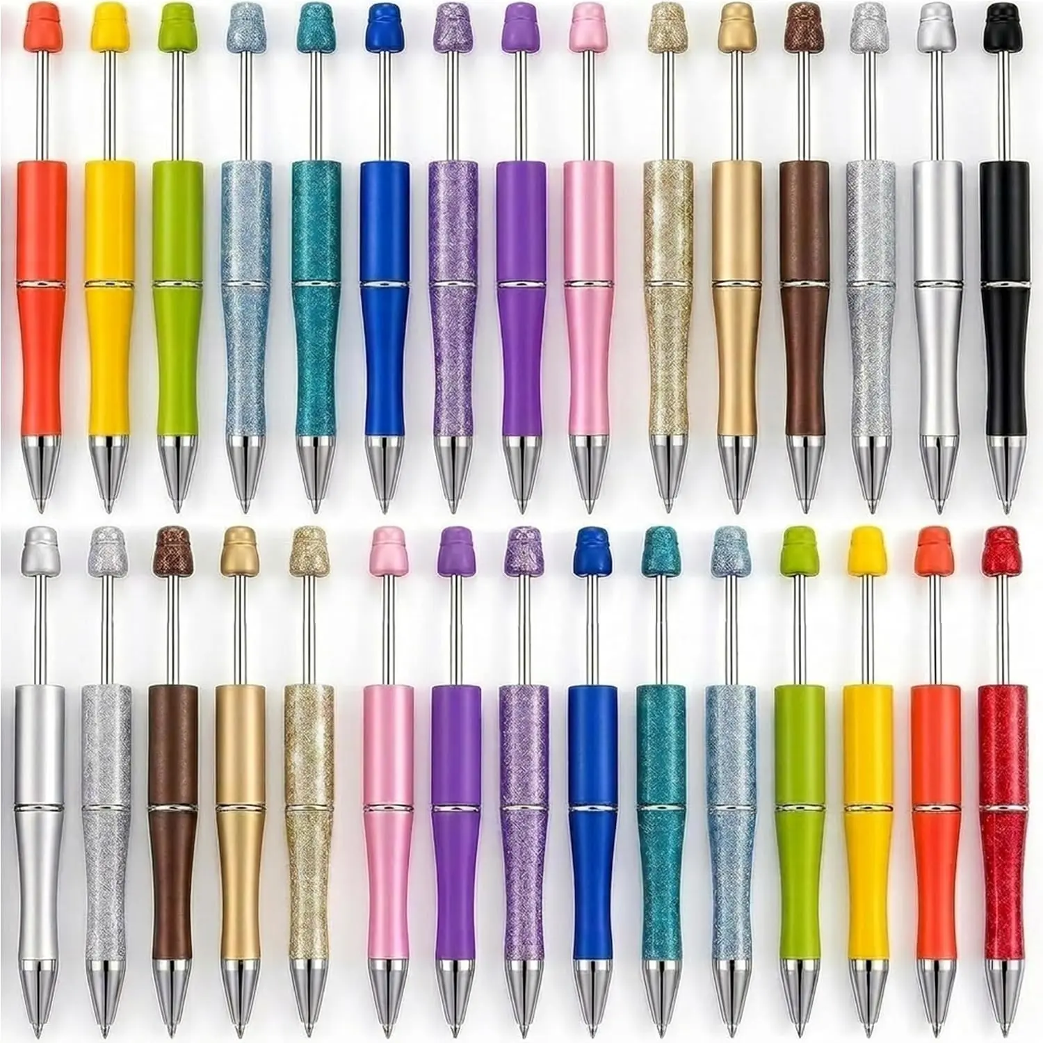 30 count Multicolor Beadable Pens Bulk – DIY Customizable Pen Set for Crafting, Smooth Writing Beaded Pens for School, Office, Teacher Appreciation & Creative Gifts