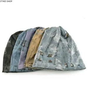 Streetwear Slouchy Printed Beanie Hat, Lightweight Stretch Knit Cap for Men Women, All Season Casual Urban Fashion Hat for Travel Outdoor Daily Wear