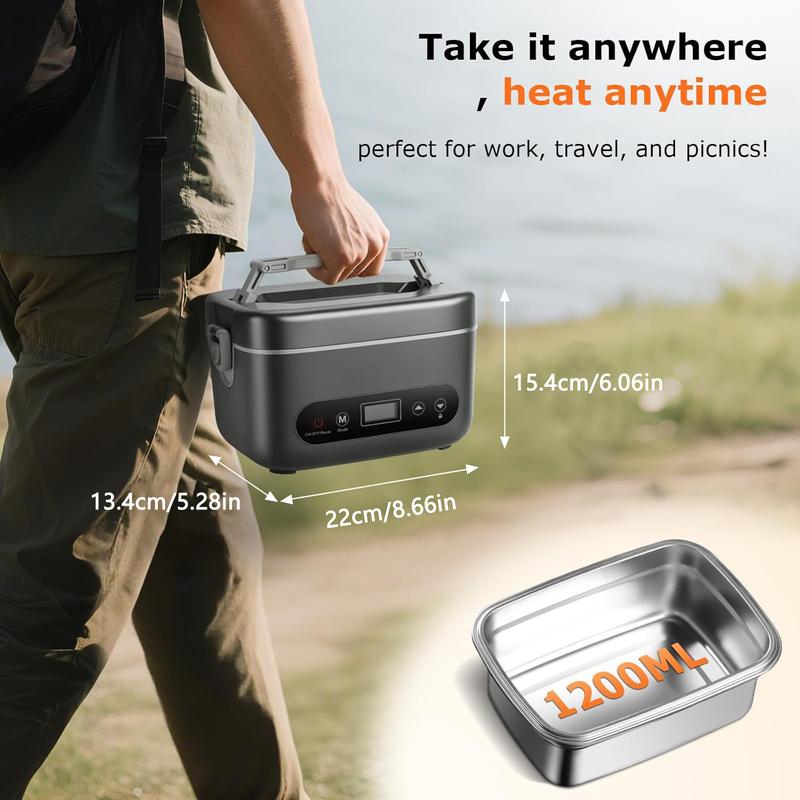 1.2L Leak-proof and BPA-free Cordless Electric Lunch Box, 20000mAh Rechargeable Portable Food Warmer with 5-sided Heating, Auto Temp Control