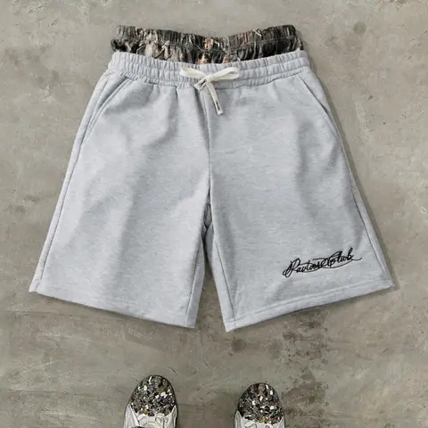 Men's Young Casual Camouflage Patchwork Gym Shorts, Fit Shorts, Street Fashion, Fake Two-Piece Dual Waistband, Knit Shorts, Elastic Waist Drawstring, Sports Drawstring Shorts