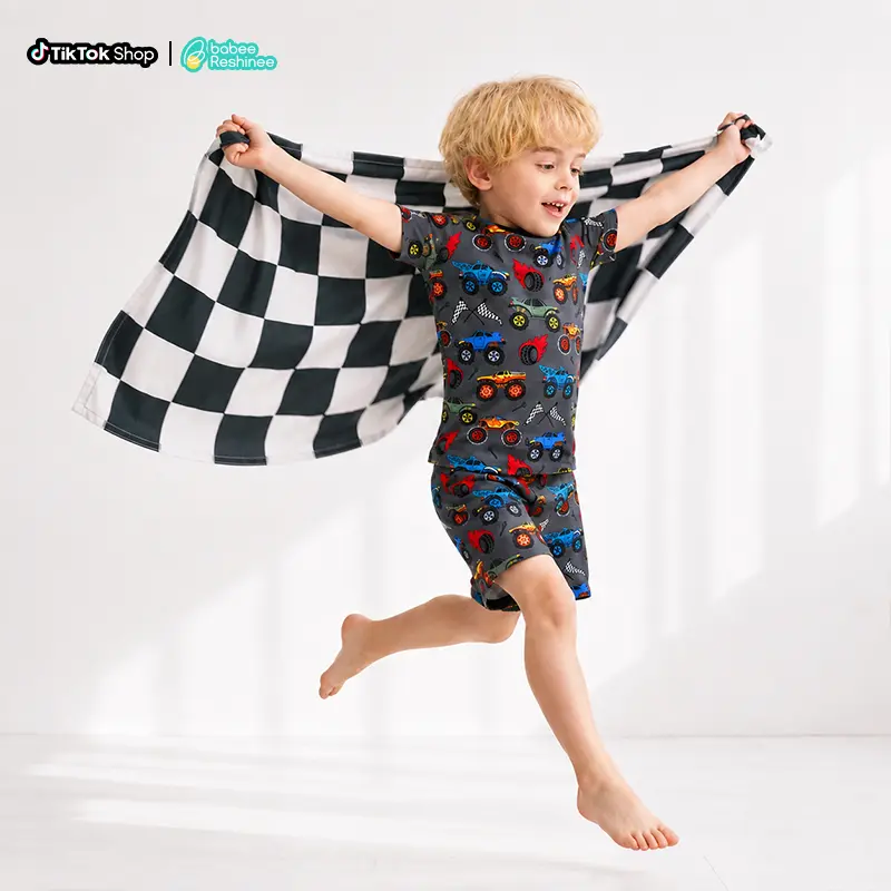 babee Reshinee Bamboo Toddler Pajamas Set, Baby Boys & Girls 2-Piece Short Sleeve Snug Fit Kids PJs, 12M-8Y, Cool Summer Sleepwear, Breathable Stretchy Tagless, Buttery Soft Cozy Jammies,back to school