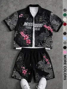 Y2K Minimalist Clean Fit Casual Two-Piece Set, Lightweight Breathable Fabric, Brooklyn Embroidered Shirt + Drawstring Shorts, Summer