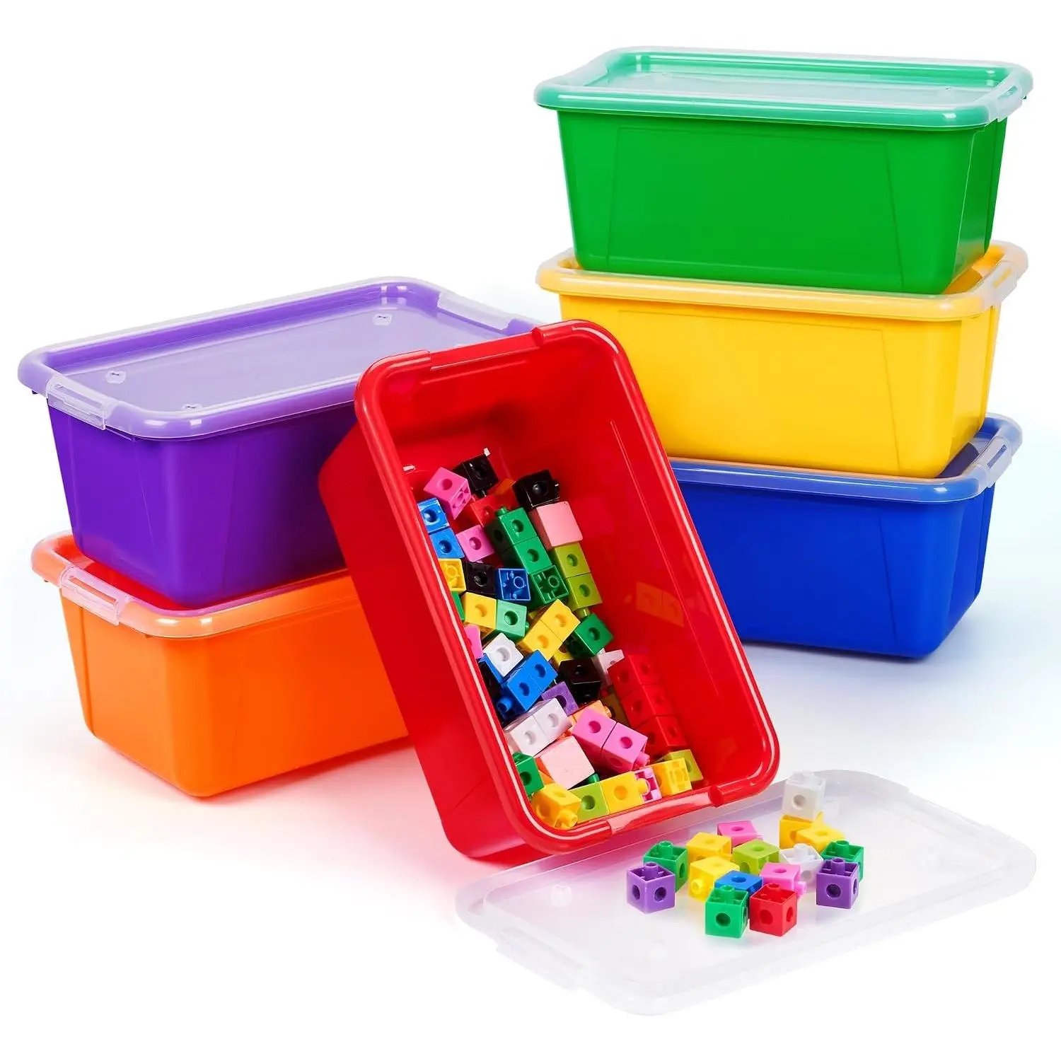 6 Quart Stackable Plastic Storage Bins with Lids 6 Pack Colorful Stackable Bins Organize Classroom Supplies Crafts Toys Building Blocks for Classroom & Kids Toy