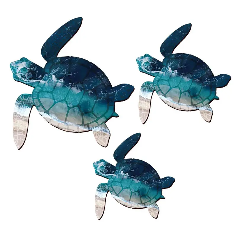 3pcs Set Sea Turtle Wooden Wall Decor, Artistic Vintage Coastal Ocean Inspired Design Room Decor, Summer Pool Home Decor, Bathroom Decor, Garden Decor, Birthday Gift, Decoration Items