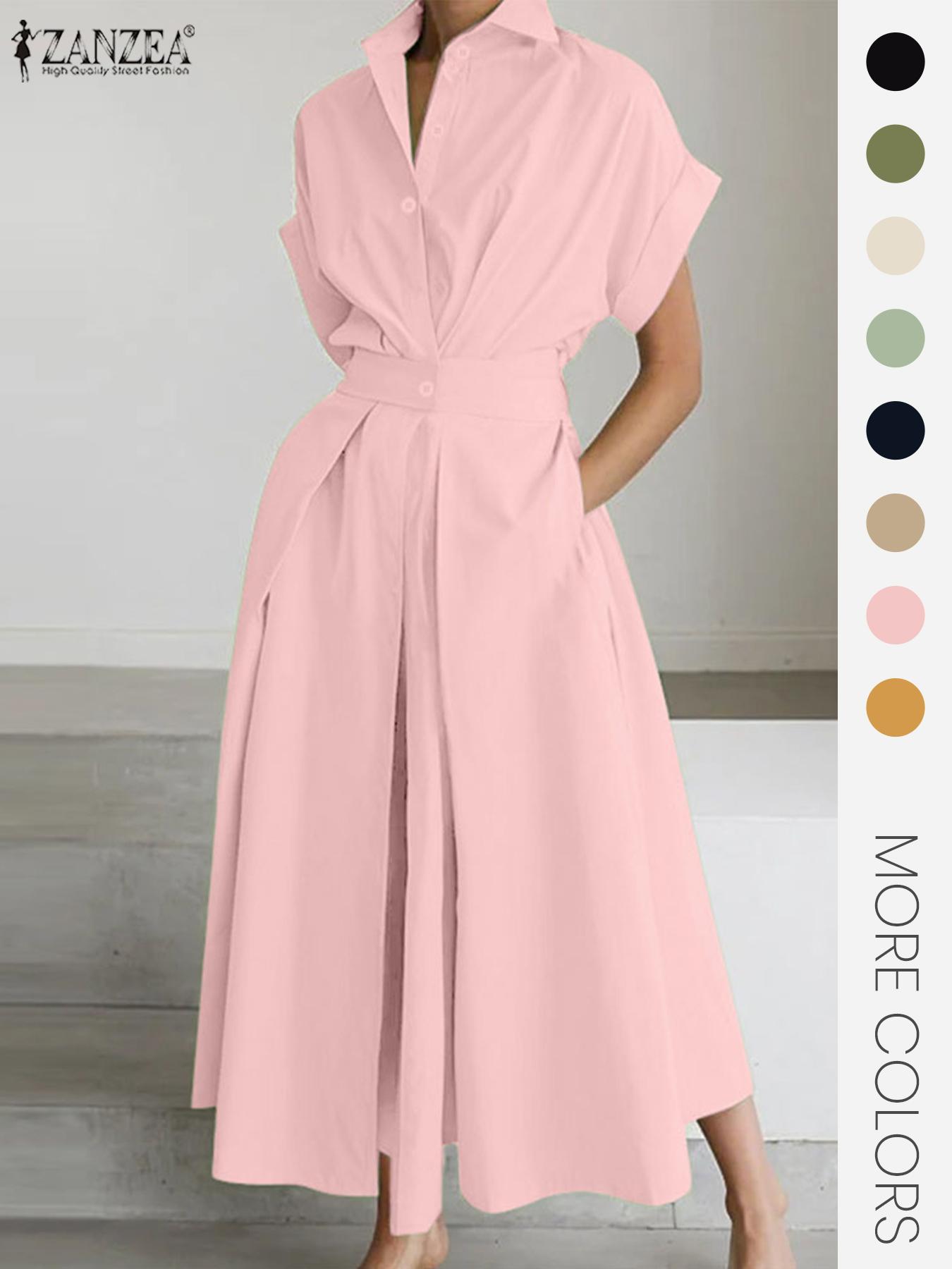 Women's Solid Color Collared Dress, Casual Short Sleeve Dress for Summer, Ladies Clothes for Daily Wear, Womenswear