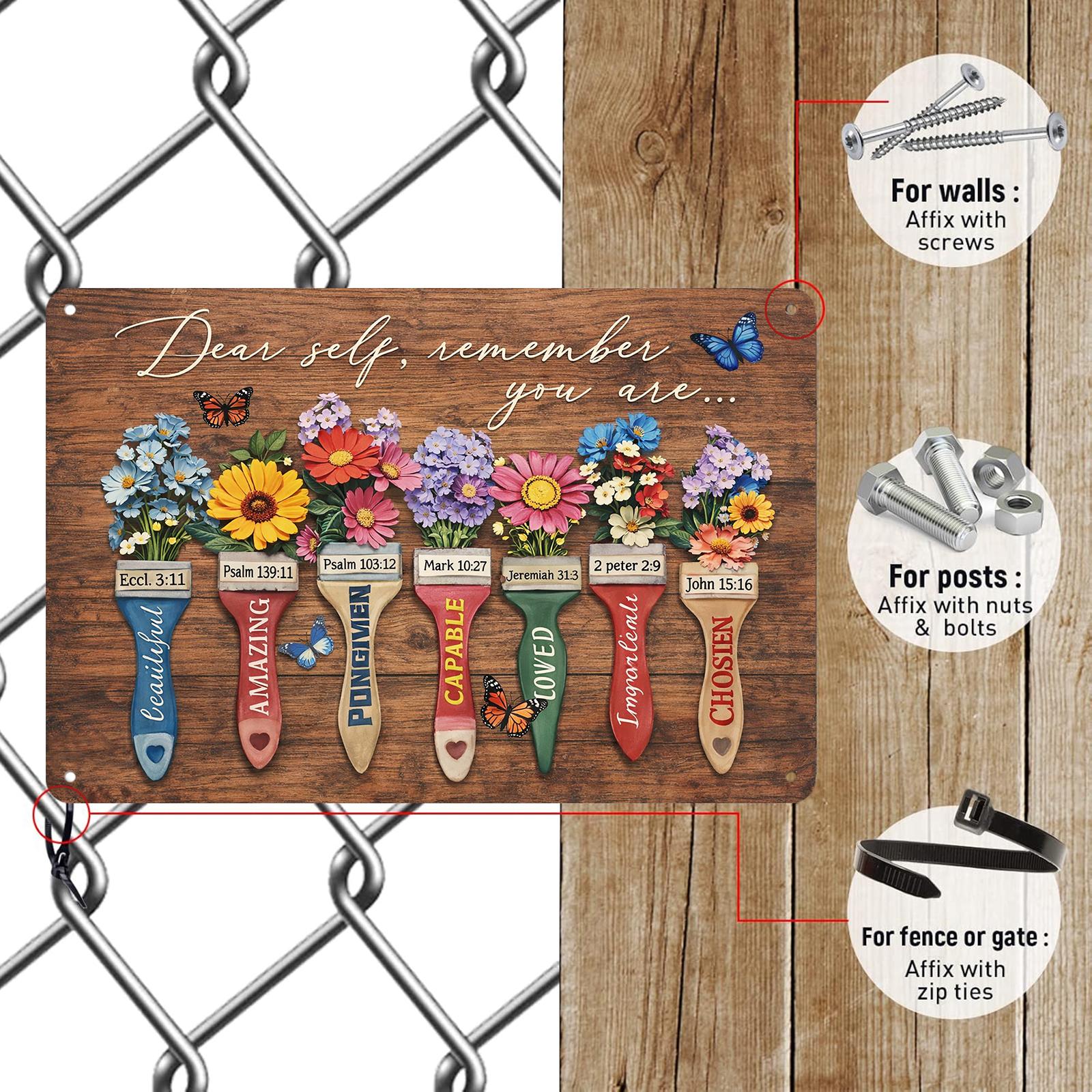 Dear Self Remember You Are Beautiful Amazing Forgiven Capable Loved 12x8 Inch Aluminum Metal Sign - Christian Inspirational Wall Decor for Home, Office, Bedroom - Motivational Religious Tin Sign Gift for Family & Friends