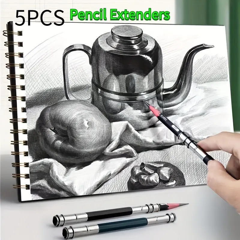 5PCS Pencil Extenders, Available in single-head and double-head styles, lengthen short sketch pencils, charcoal sticks and eyebrow pencils, ideal drawing tools for art students and makeup use