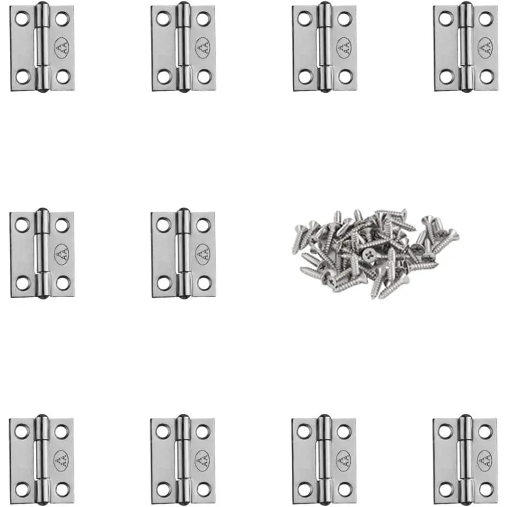 10 count 304 Stainless Steel 3/4-inch Folding  Hinges Mini Hinges Small Box Hinges for Case Wooden  Box Lid (19mm x 15mm x 0.6mm)