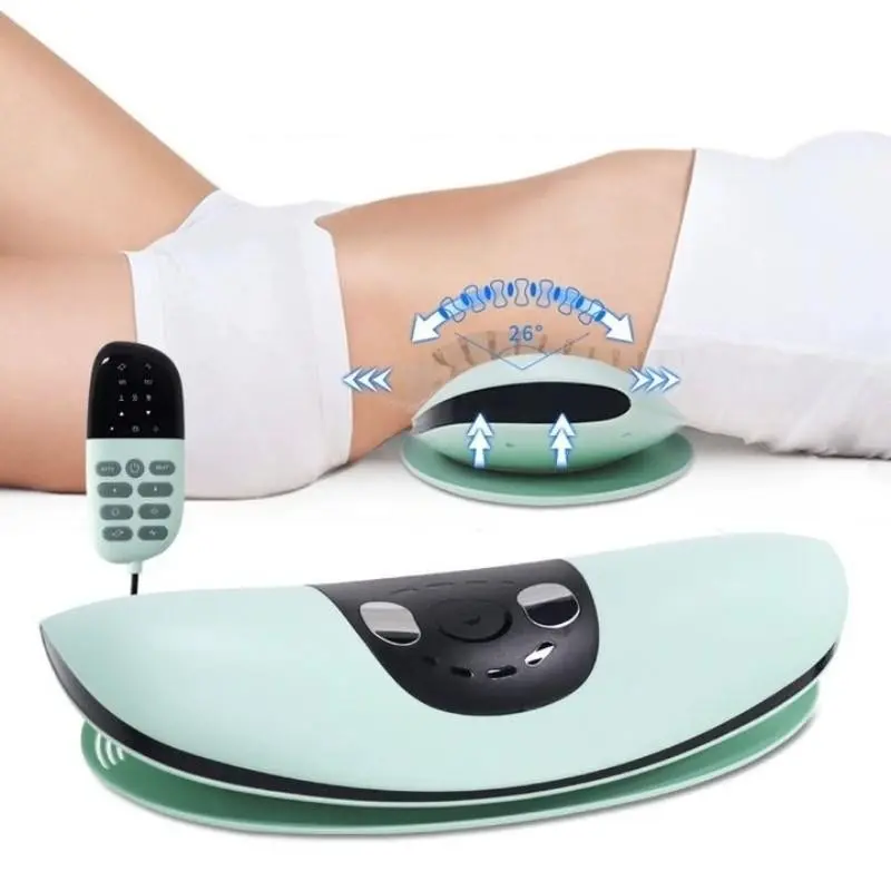 Multifunctional Lumbar Spine Massager, Dynamic Traction Hot Compress Vibration EMS Massage Device, Ergonomic Curved Back Support Massager with Adjustable Temperature
