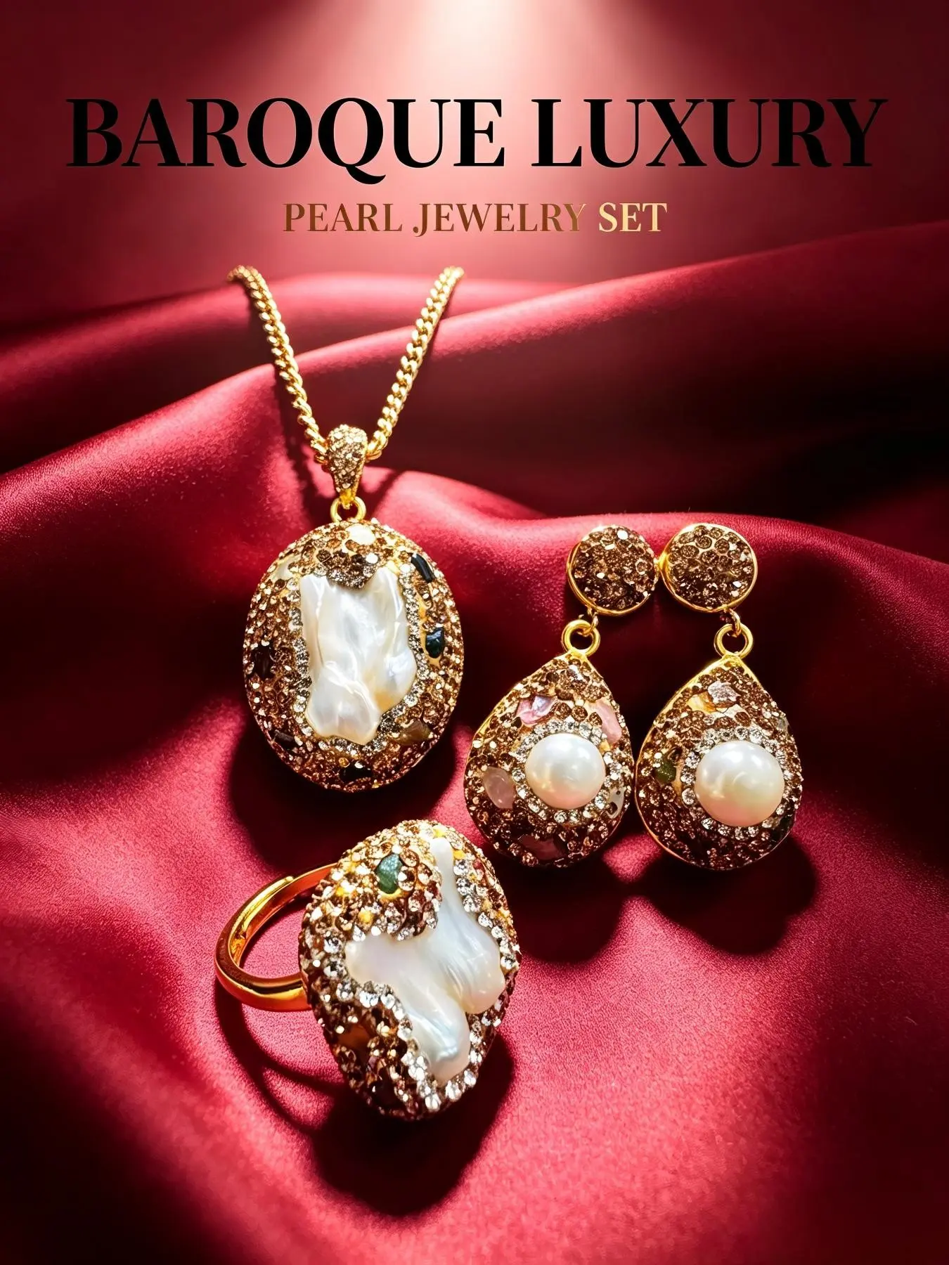 Women's Baroque 3-Piece Jewelry Set, Elegant Design, Charming Accessory Collection
