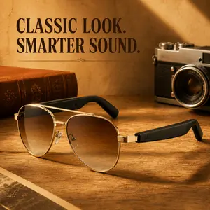 Bluetooth 5.4 Aviator Smart Audio Sunglasses with multi gesture touch control, voice assistant wake up, soft silicone nose pads, UV protective lens, all day comfort Type C charge for outdoor daily leisure gifting