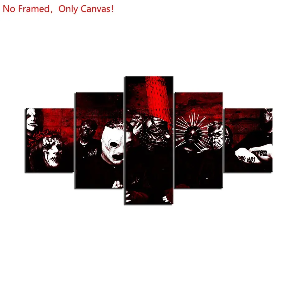 5 piece/set frameless canvas painting print poster, Classic Character Album art，Slipknot Heavy Metal for True Fans ，a perfect gift for Music loves, ideal gift for bedroom, living room, dorm hallway, kitchen, mural, wall decoration, room decor