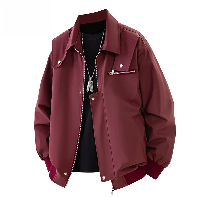 American-Style Outdoor Solid Color Lapel Work Jacket For Men, Simple Style Patchwork Jacket For Hiking, Cycling, Commuting, And Casual Wear, Unisex Style Trendy And Fashionable Layering, Casual And Versatile Outdoor Top, Suitable For Couples
