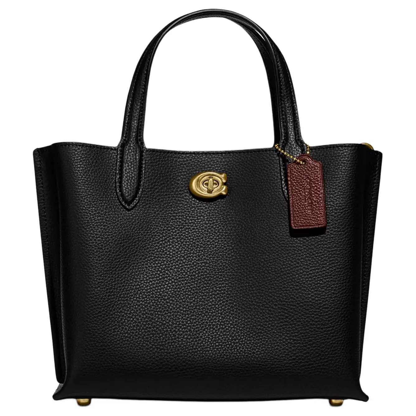 COACH Willow 24 Double-Layer Pebbled Leather Bucket Tote Bag for Women, Zipper Closure, Black