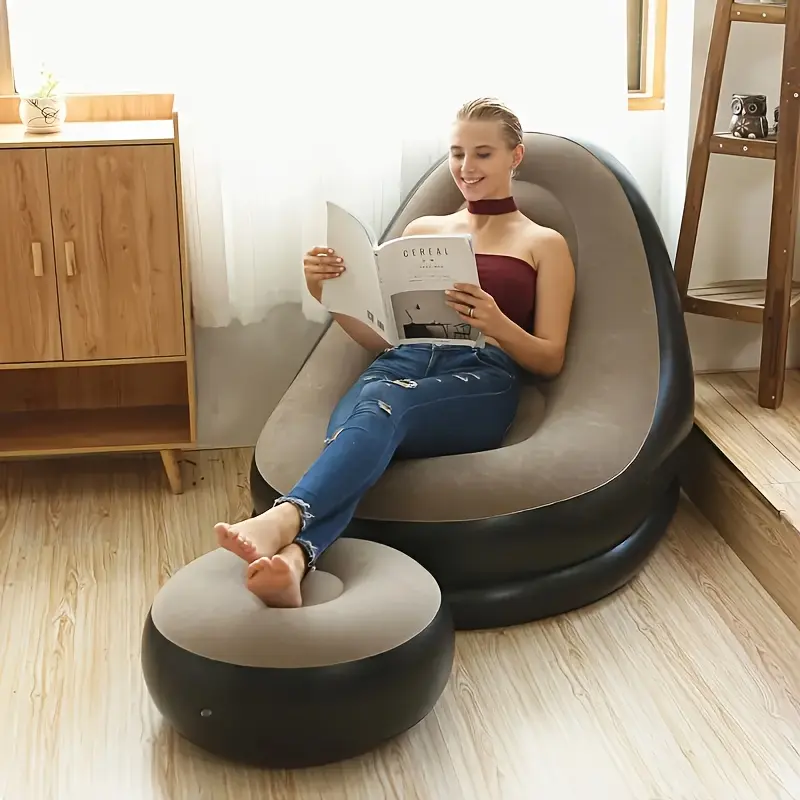 The 1pc lazy sofa with foot pads can be used both indoors and outdoors. It is suitable for outdoor dining, playing games, and indoor office work and reading, providing a comfortable and pleasant experience. Made of PVC material