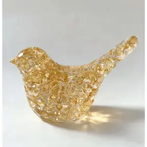 Goldfoil Glitter Bird Figurines Staue Minimalist  Decor Accents,Hammered Sculpture Gifts for Bird Lovers,Knick Knacks for Shelves Bookshelf Office