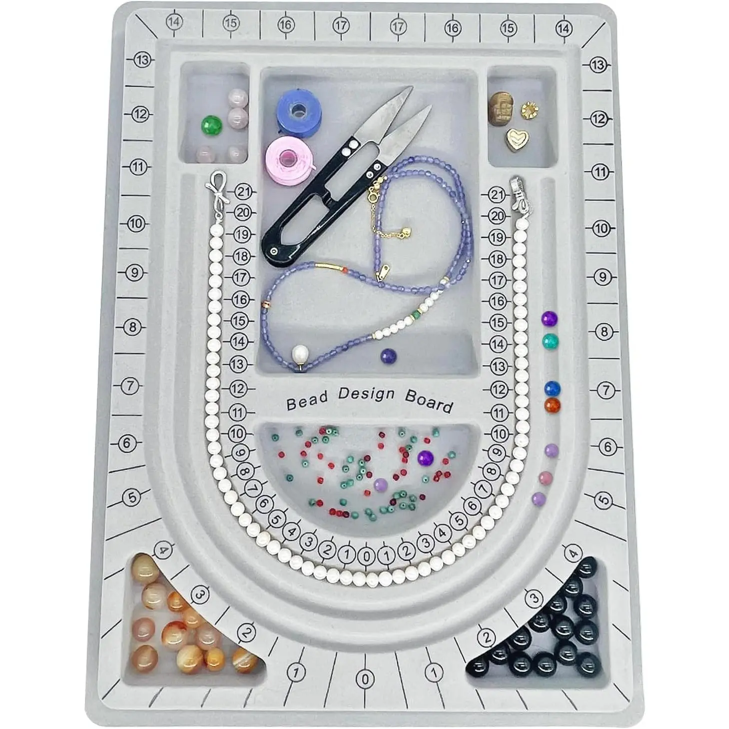 Bead Design Board, DIY  Production Tray, Flocked Bead Board for Bracelet, Necklace Beads,  Manager Tray, Sorting and Organizing, Grey