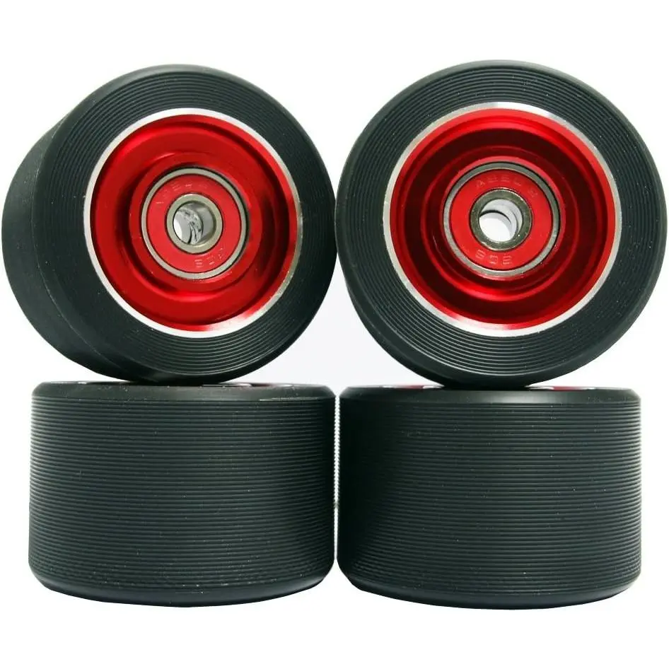 62mm Aluminum Alloy Speed Skate Replacement Wheels with ABEC-9 Bearings, 4-Pack Black-Red for Roller Skate Maintenance, Abec-9 Bearing
