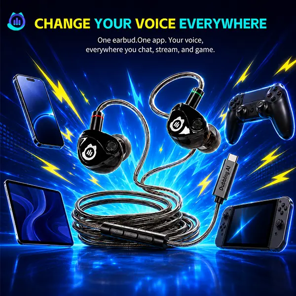 Real-Time AI Voice Changer for iOS & Android | Dubbing AI Voice Changing Earbuds | USB-C | Wired | Low Latency | Gaming | Streaming | Discord