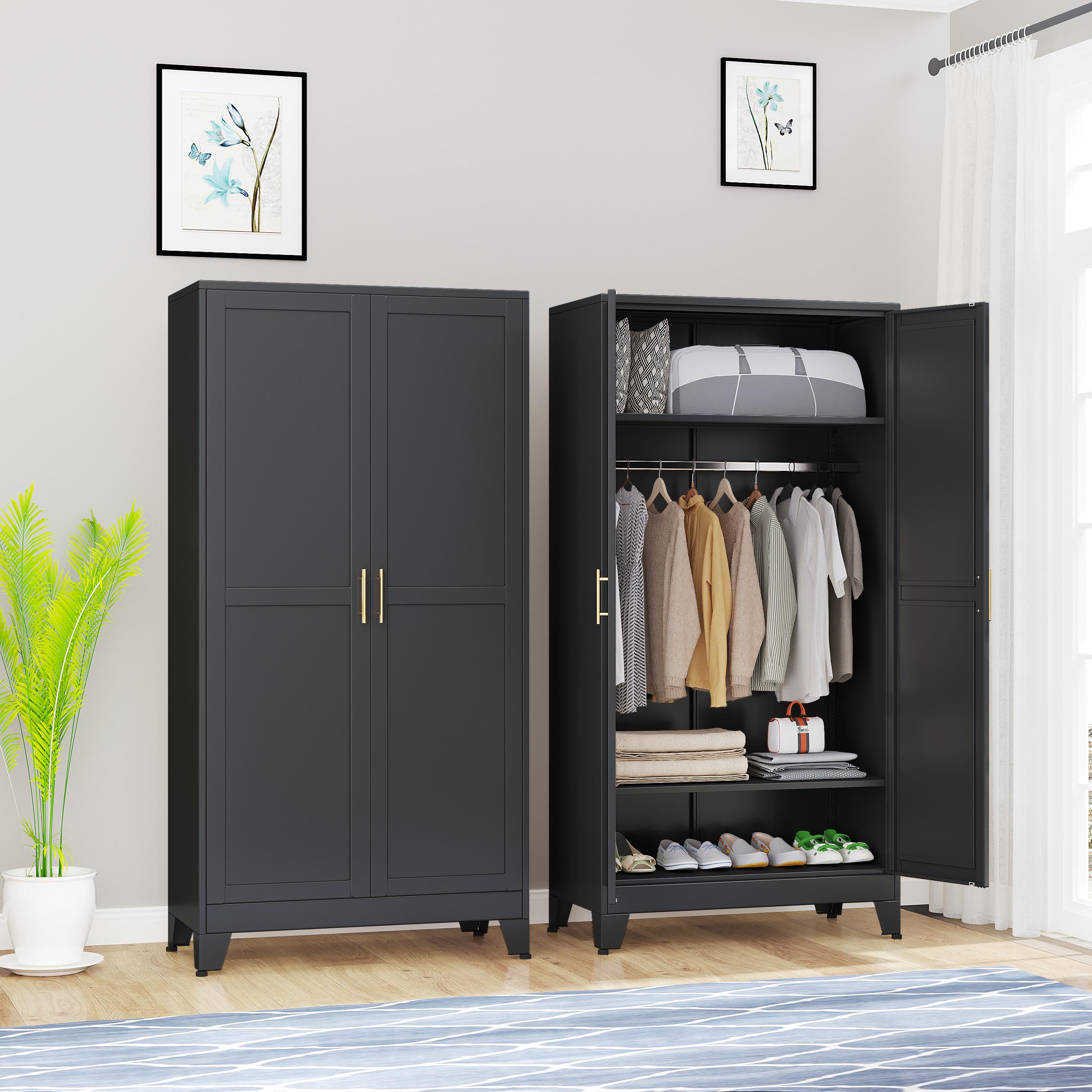 Metal Wardrobe Cabinet with Hanging Rod, 71" Metal Clothing Storage Cabinets with 2 Doors and Adjustable Shelves, White Armoire Wardrobe Closet for Bedroom, Laundry Room, Cloak Room mothersdaygift