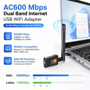 AC600Mbps Dual Band USB WiFi Adapter for PC Desktop Laptop 5GHz 2.4GHz Wireless Network Card with Antenna Supports Windows 11 10 8 7 XP Vista Mac Linux Systems