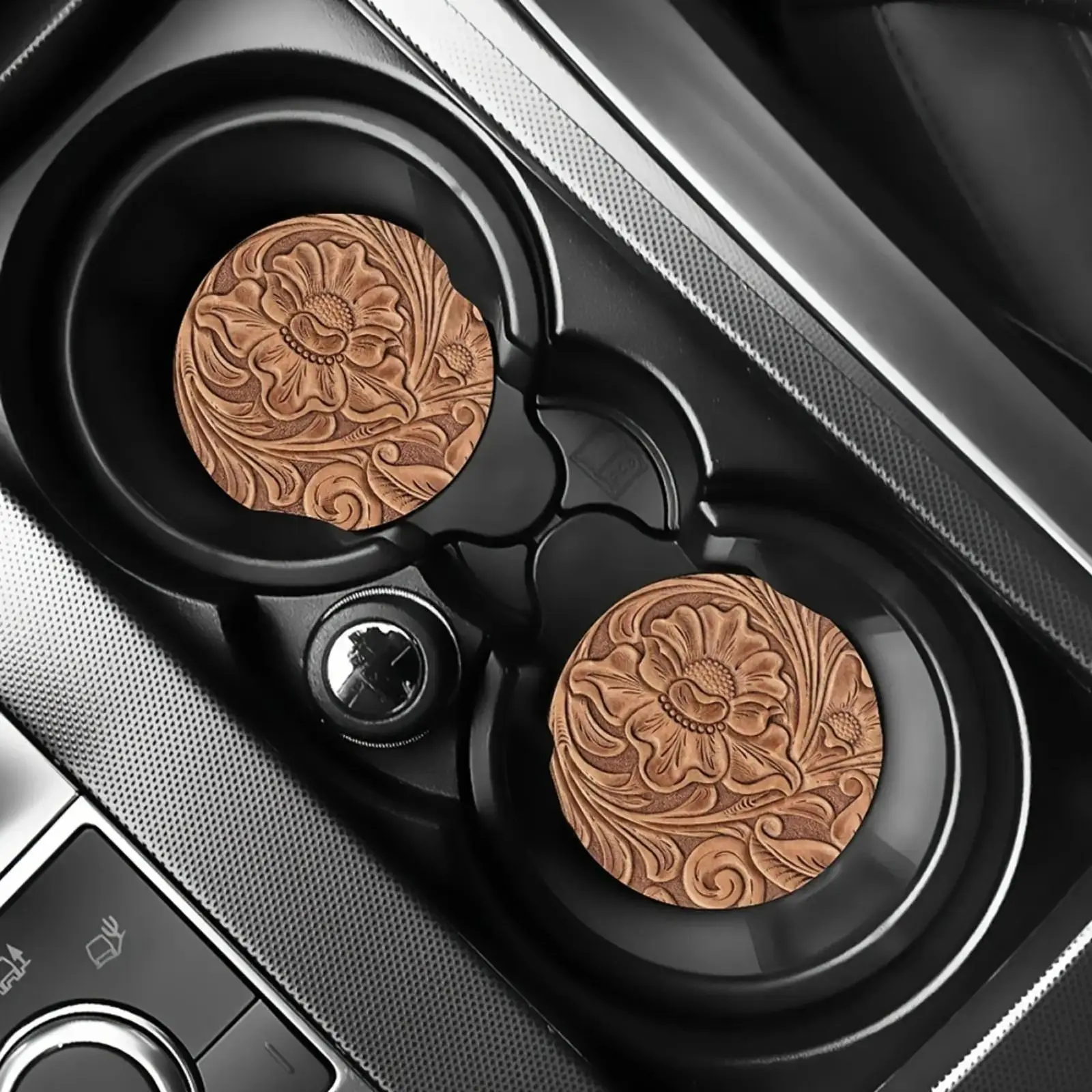 Women's 2-Pack Retro Western Floral Crepe Metal Car Coaster Set, Anti-Slip Washable Pads for Cup Holders, Auto Interior Liners, Cute Retro Decor Travel Accessories Gift, Anti-Slip Mats