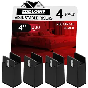 Bed Risers with Screw Clamp, Fits Thickness of Furniture Frame from 0 to 1.5 Inch, Furniture Risers 4 Inch Risers for Table Cabinet up to 5000lbs (4Pack, Black)