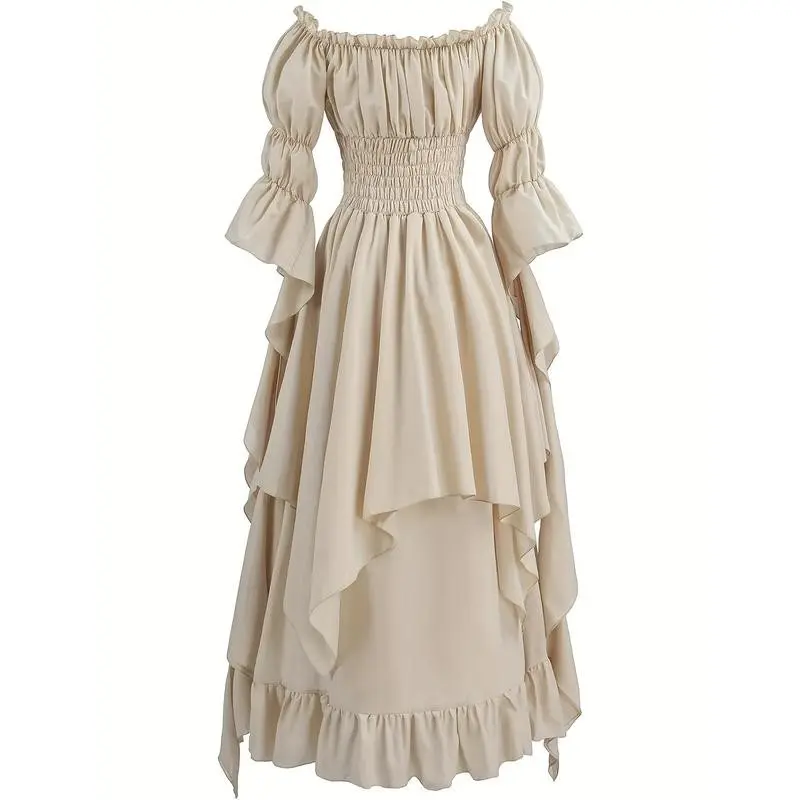 Women's Gothic Witch Medieval Renaissance Victorian Dress, Elegant Solid Woven Bandeau Womenswear Costume for Halloween
