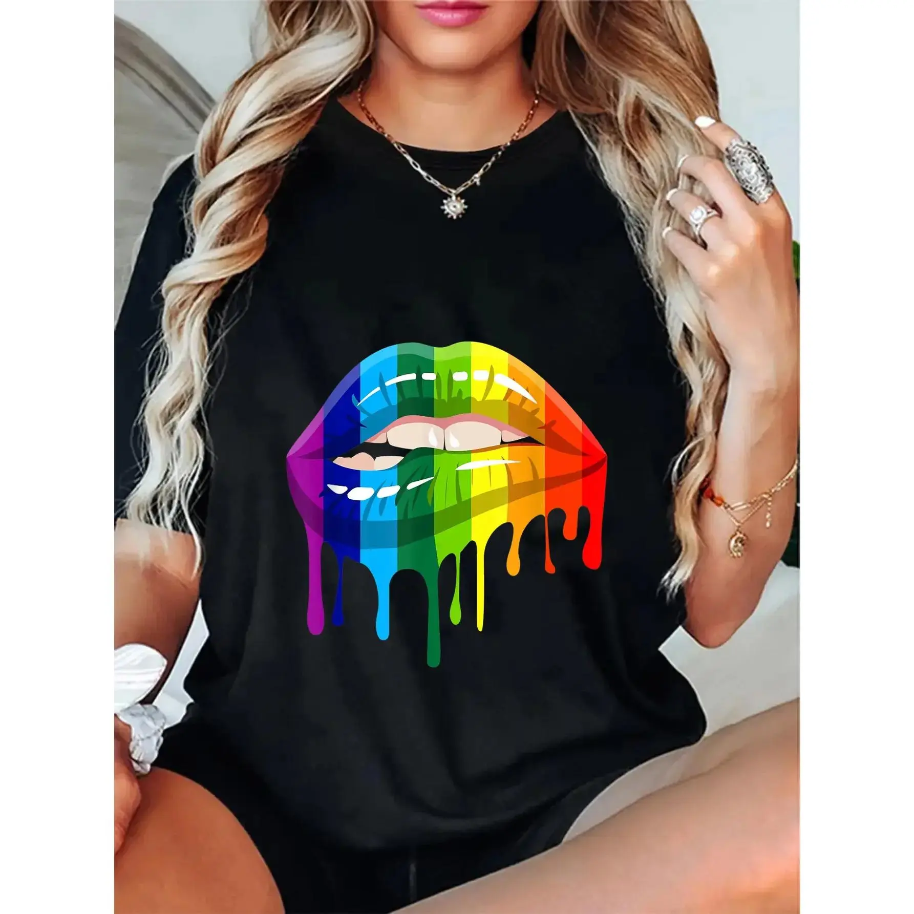 100% Cotton LGBT Rainbow Lip Gay Pride T-Shirt