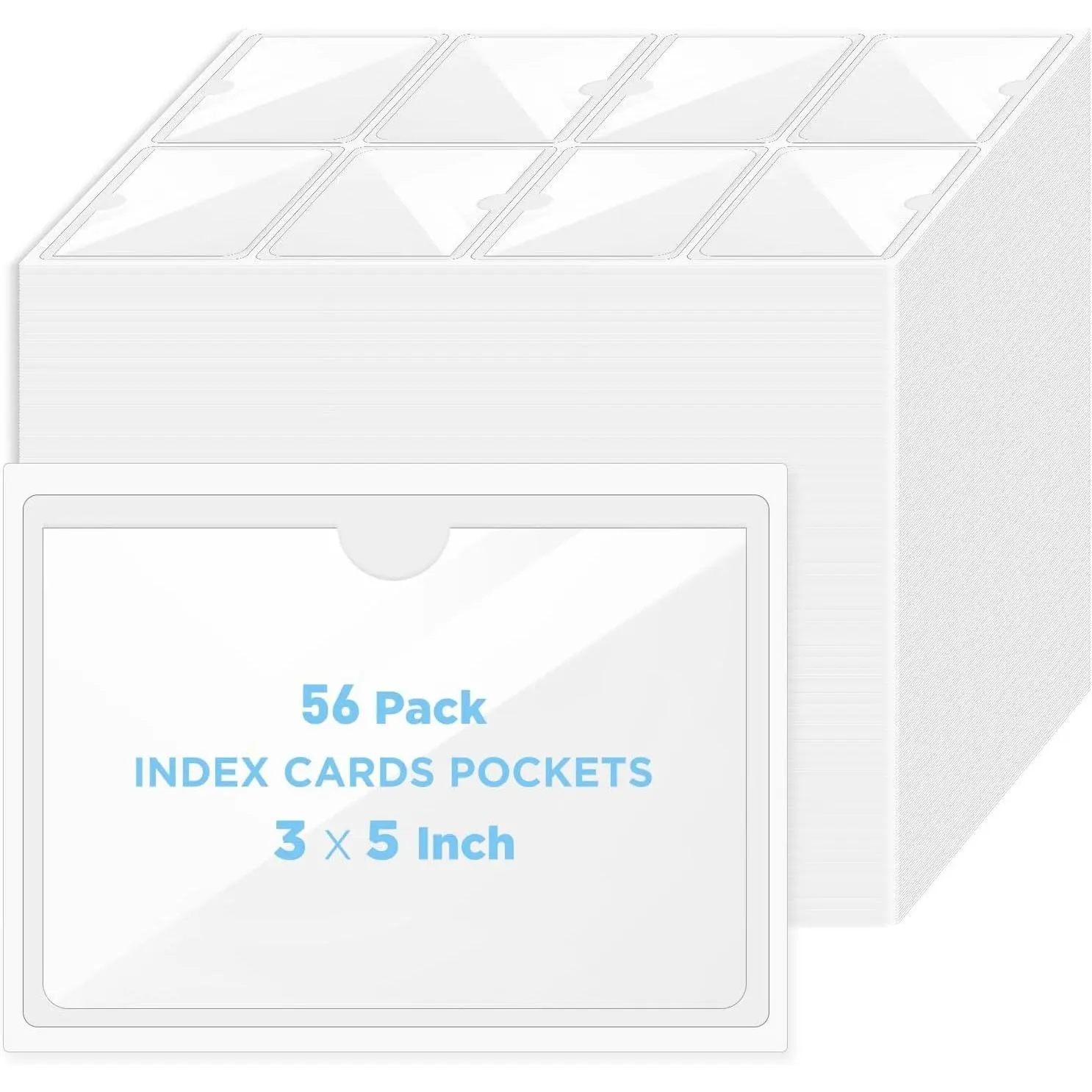 56 Pack Clear Self-Adhesive Pockets, 3" x 5" Index Card Pockets with Top Open Loading, PVC Label Holders for Organizing Storage Bins, Library Card, Drawer, Protecting Your Cards