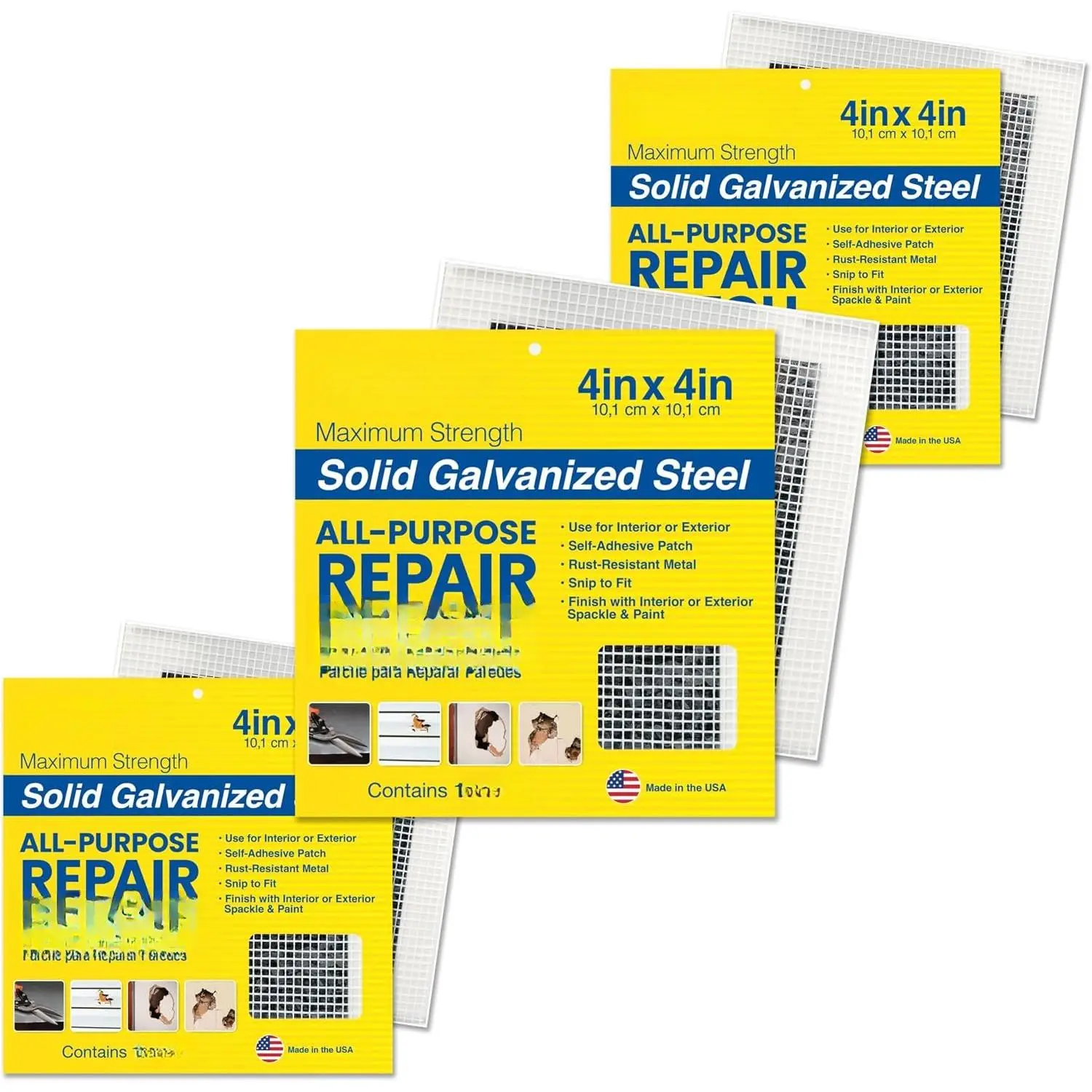 ® 4 in. x 4 in. Self-Adhesive Surface Repair Patch, -Purpose Galvanized Metal for Interior and Exterior Repairs, Ideal for Drywall, Plaster, , Brick, Stucco, and  (3-Pack)