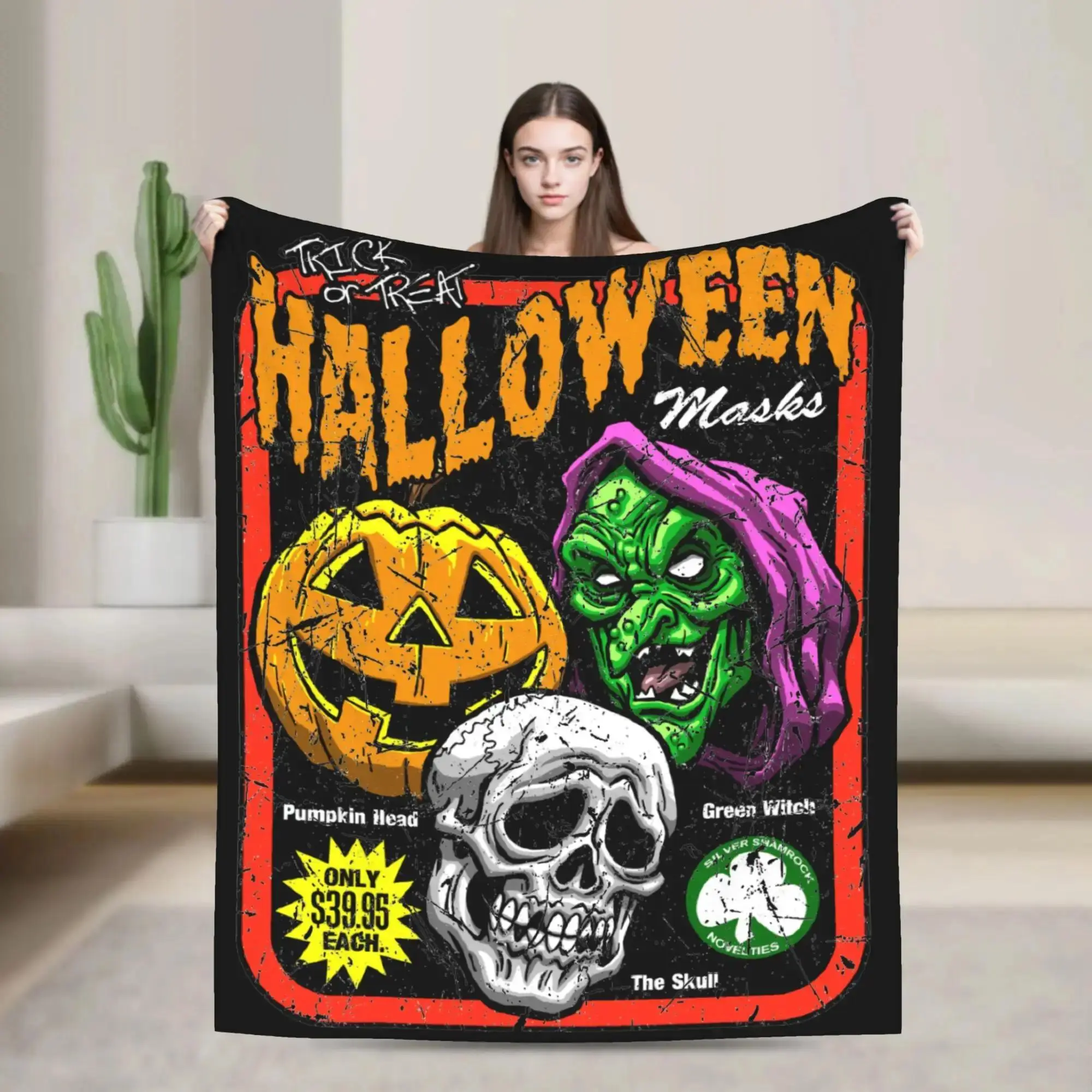Trust in God Knitwear Blanket - Cozy Style Flannel Thin Throw Blanket with Horror Print, Halloween Design, Gothic Alt Style, Cthulhu Lovecraft Occult Theme for Home Couch Bedroom, Horror Print Blankets