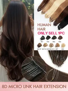 8D Micro Link Hair Extension Human Hair Micro Links Micro Beads Hair Extension for Woman Invisible Mini Silicon Beads Easy to Install for Party and Daily 12-22 inches 30g